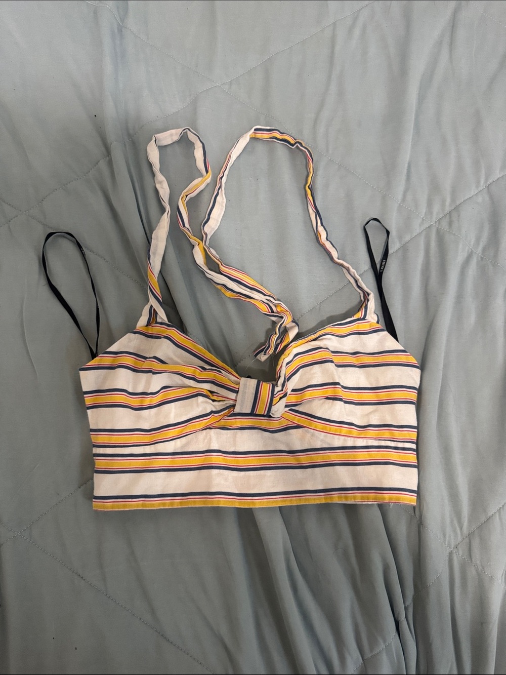 Forever 21 Striped Tie-Front Bandeau Bralette in Cream, Yellow & Navy